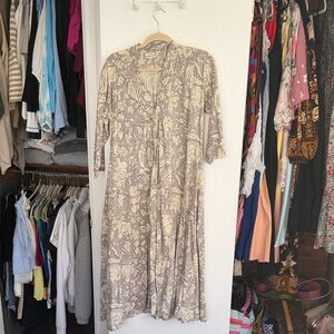 Floral Print Taupe and Cream Maxi Dress